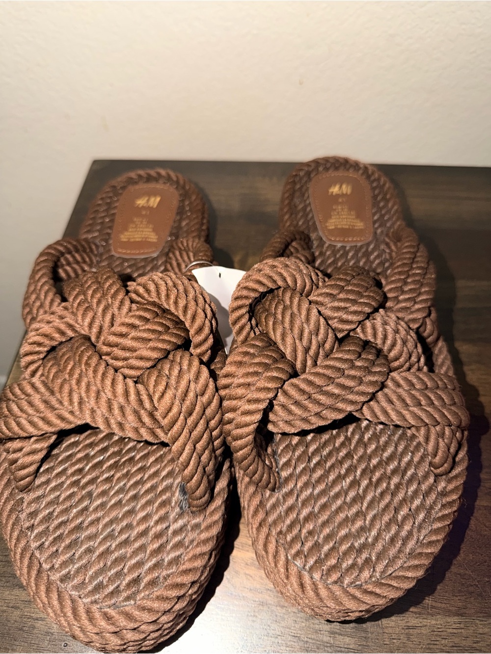 H&M Womenโs Brown Braided Rope Knot Slide Sandals